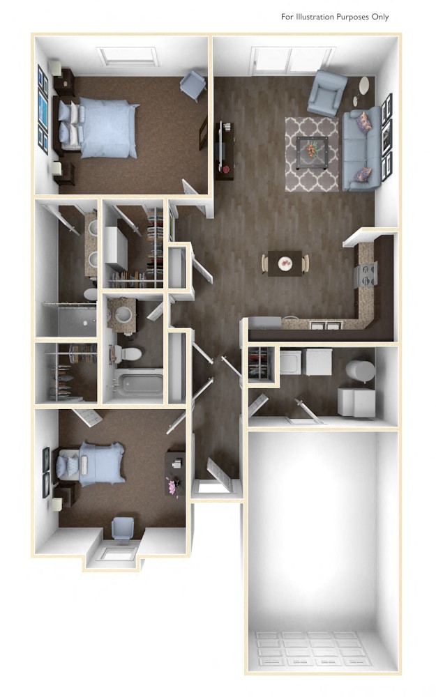 Floor plan for 2 beds, 2 baths, 1068 sqft